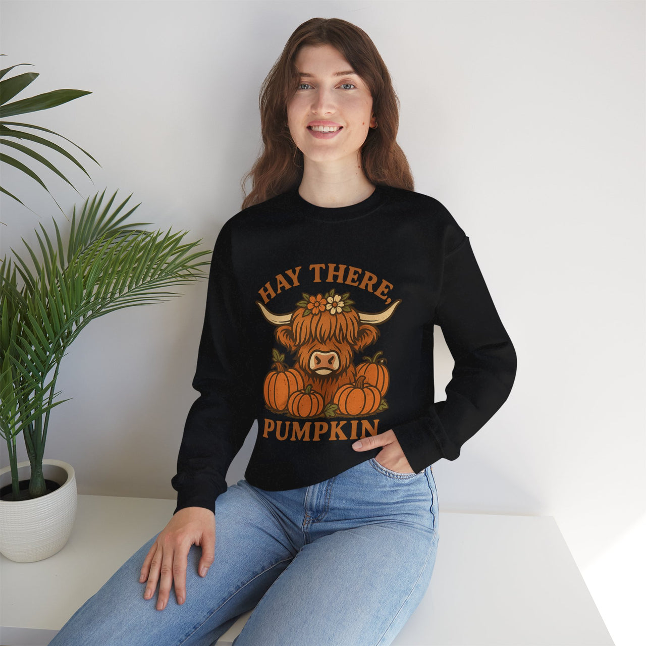 Hay There Pumpkin Highland Cow Autumn Sweatshirt