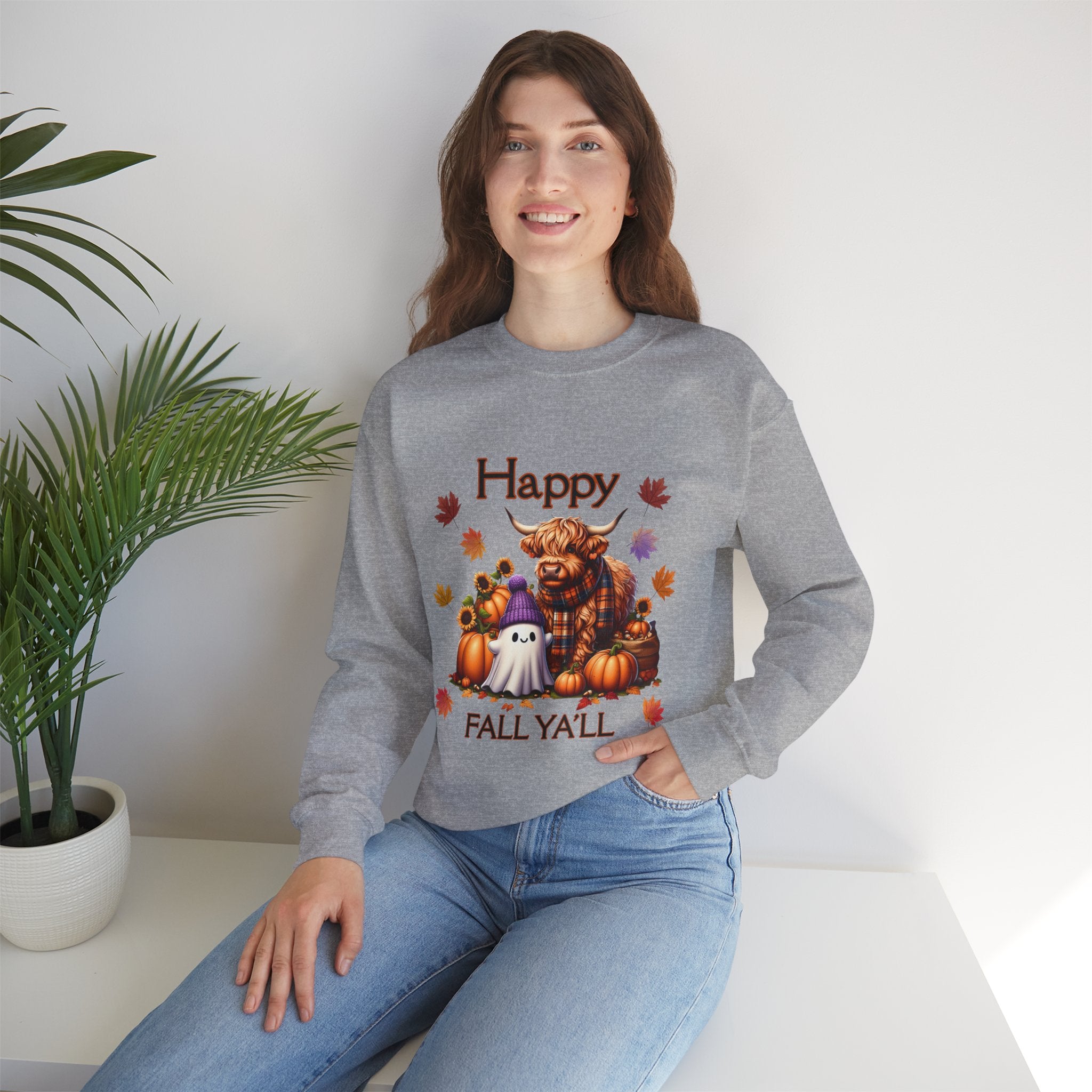 Halloween Pumpkin Sweatshirt, Cozy Crewneck for Fall, Autumn Vibes, Ghost and Highland Cow Design, Unisex Apparel, Perfect for [...]