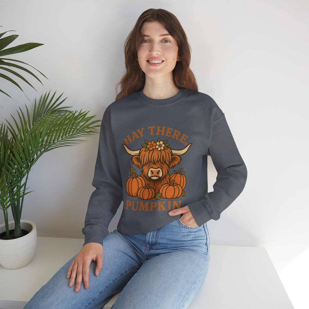 Cozy Fall Sweatshirt: Hay There Pumpkin Design | Autumn Apparel, Gift for Pumpkin Lovers, Halloween Sweater, Harvest Outfit