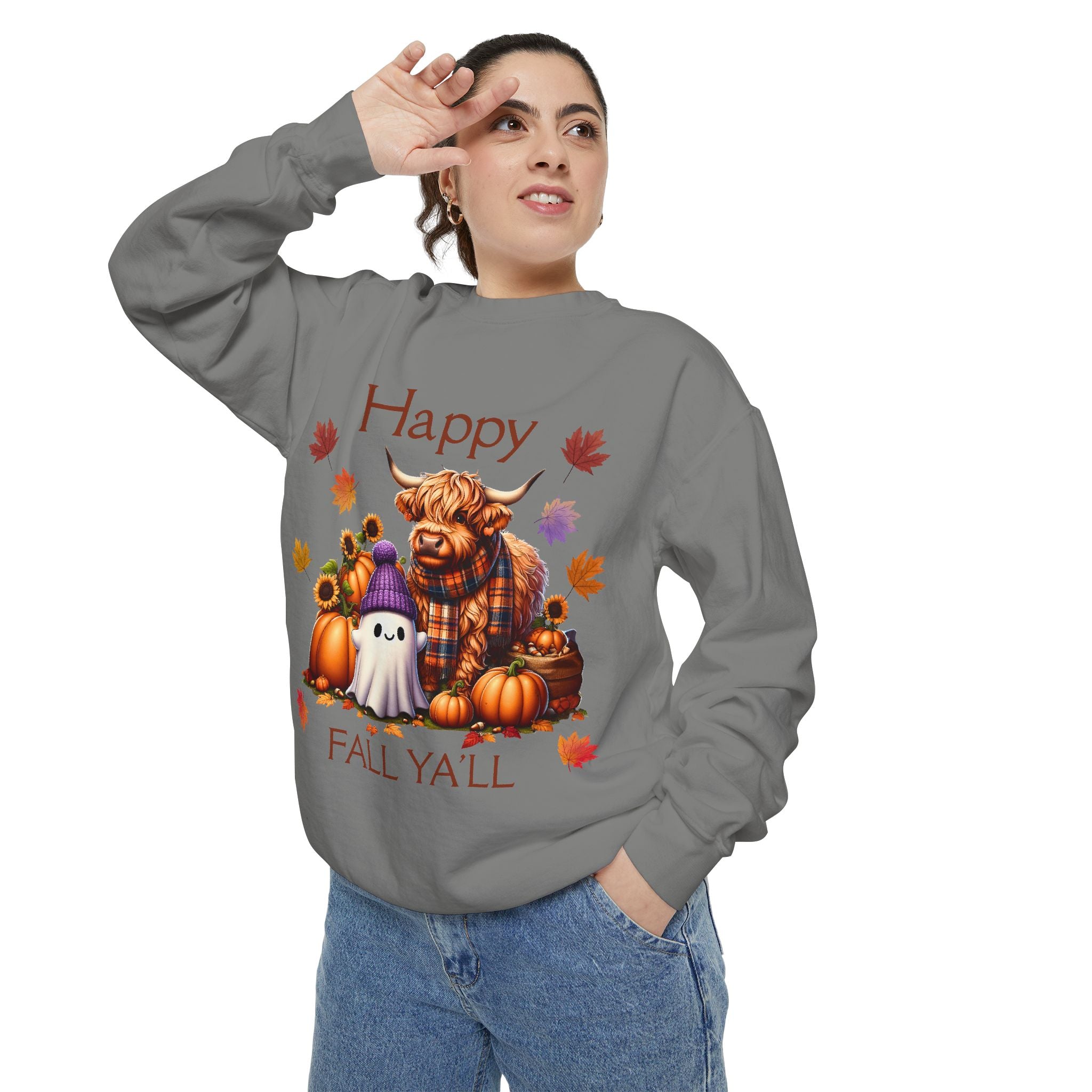 Happy Fall Y'all Highland Cow Design, Unisex Autumn Apparel, Perfect Gift for Halloween, Thanksgiving, Family Gatherings