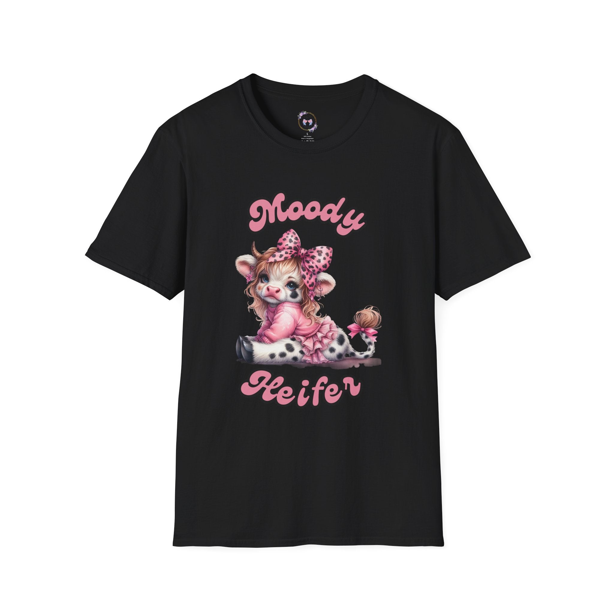 Moody Heifer Unisex Softstyle T-Shirt, Cute Cow Tee, Fun Graphic Shirt, Animal Lover Gift, Casual Wear, Birthday Present