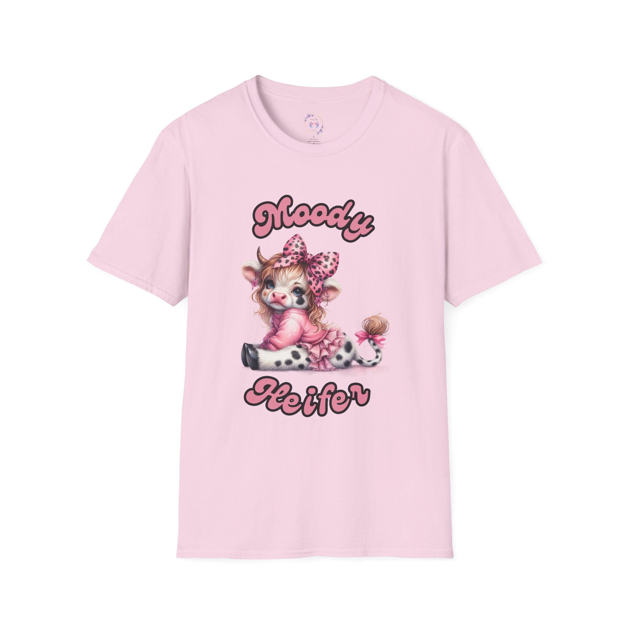 Moody Heifer Unisex Softstyle T-Shirt, Cute Cow Tee, Fun Graphic Shirt, Animal Lover Gift, Casual Wear, Birthday Present