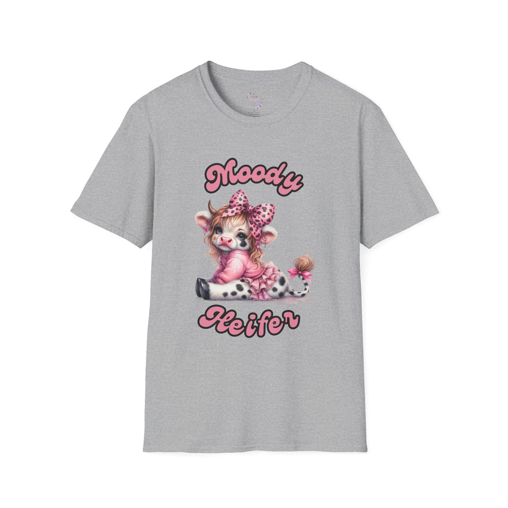 Moody Heifer Unisex Softstyle T-Shirt, Cute Cow Tee, Fun Graphic Shirt, Animal Lover Gift, Casual Wear, Birthday Present