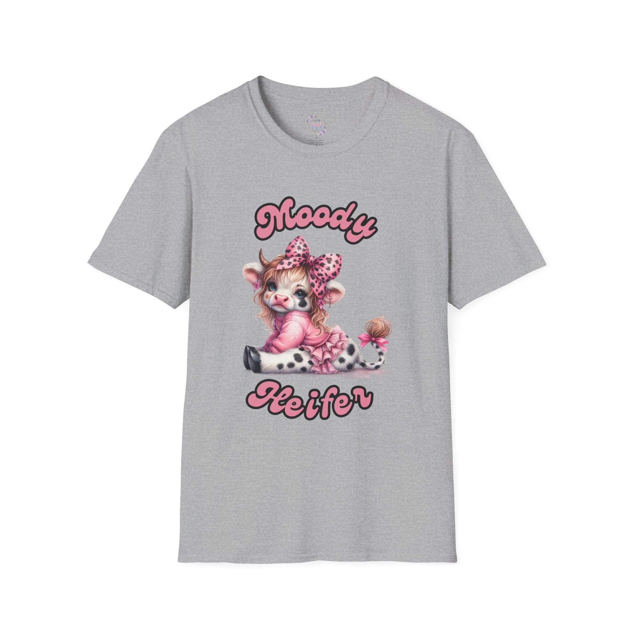 Moody Heifer Unisex Softstyle T-Shirt, Cute Cow Tee, Fun Graphic Shirt, Animal Lover Gift, Casual Wear, Birthday Present