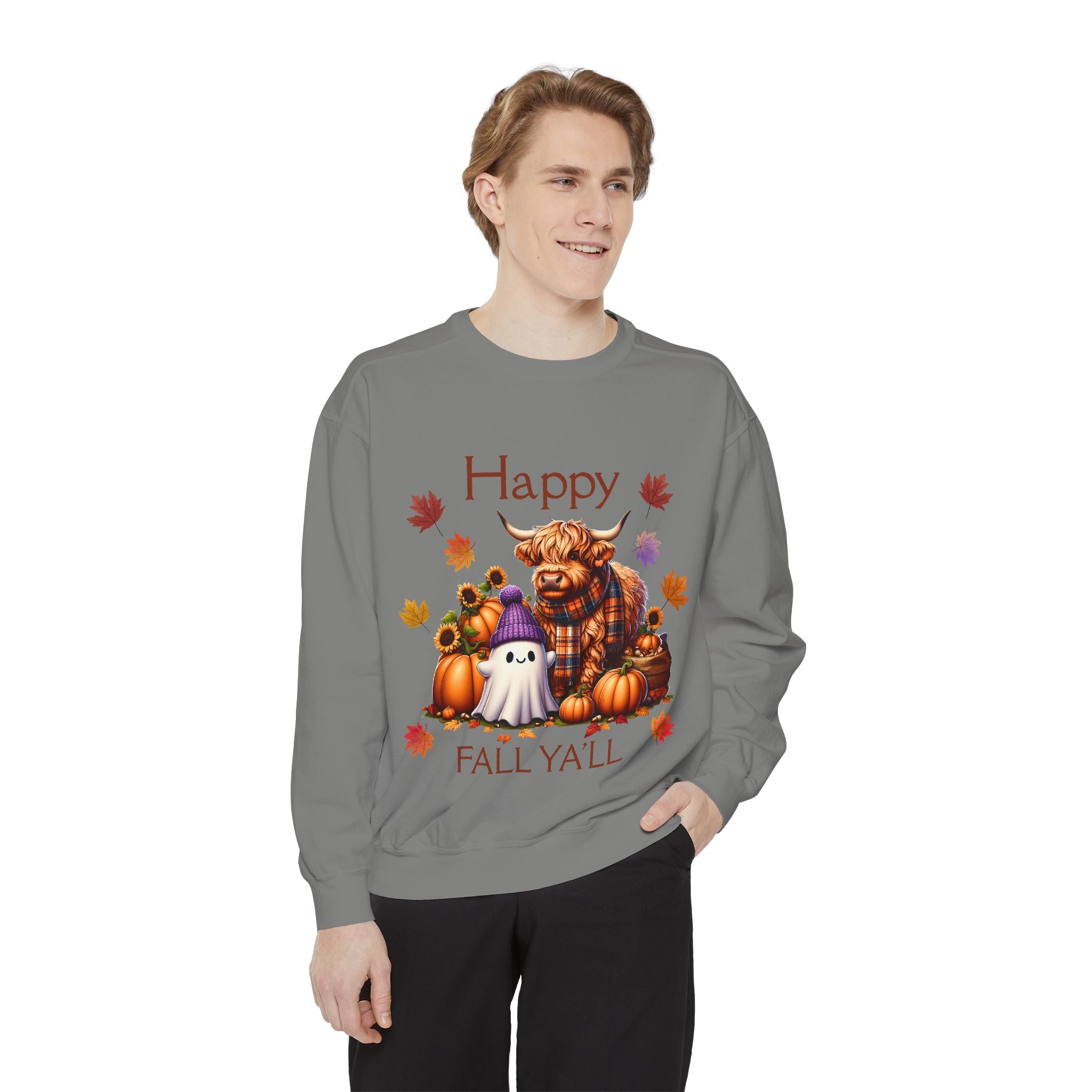 Happy Fall Y'all Highland Cow Design, Unisex Autumn Apparel, Perfect Gift for Halloween, Thanksgiving, Family Gatherings