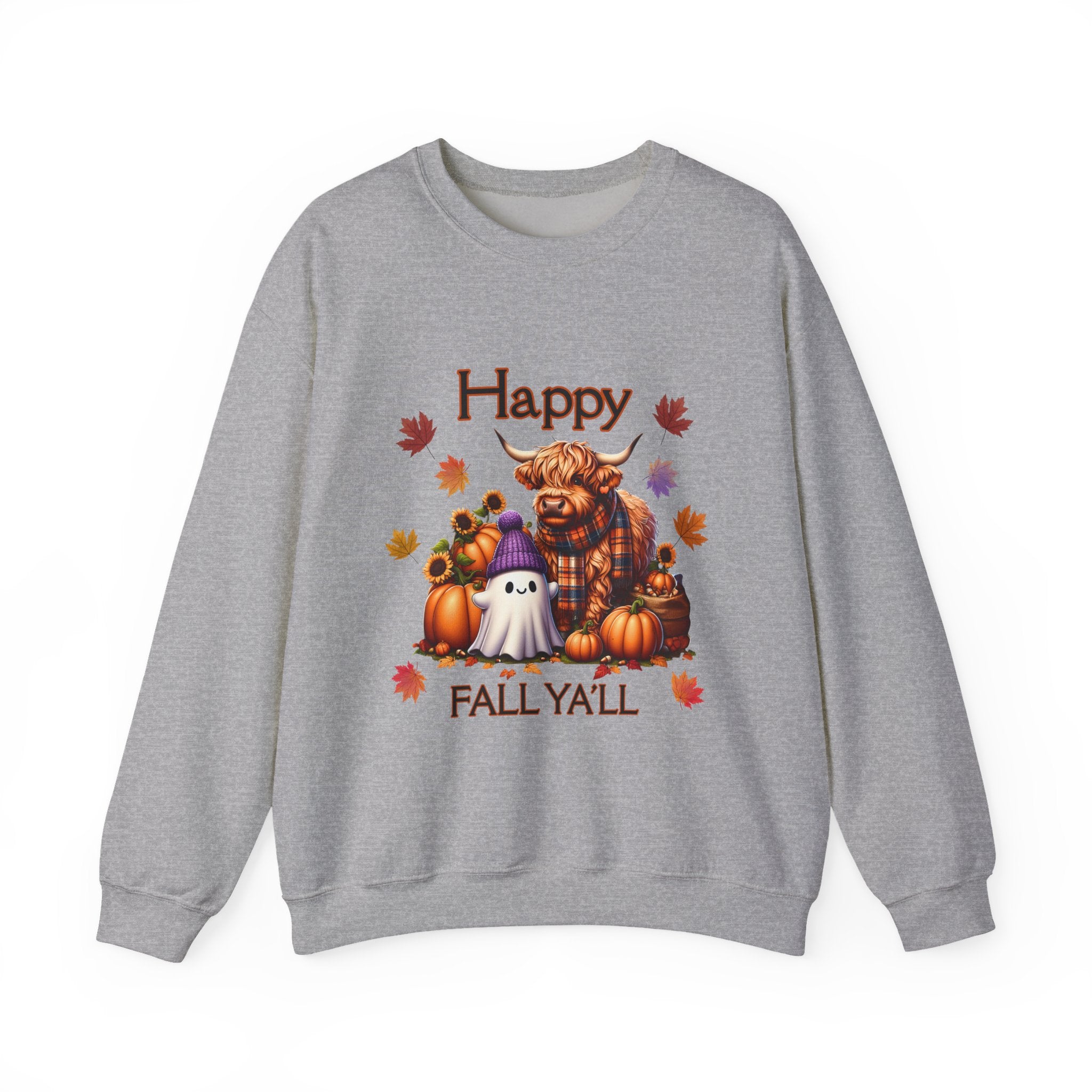 Halloween Pumpkin Sweatshirt, Cozy Crewneck for Fall, Autumn Vibes, Ghost and Highland Cow Design, Unisex Apparel, Perfect for [...]