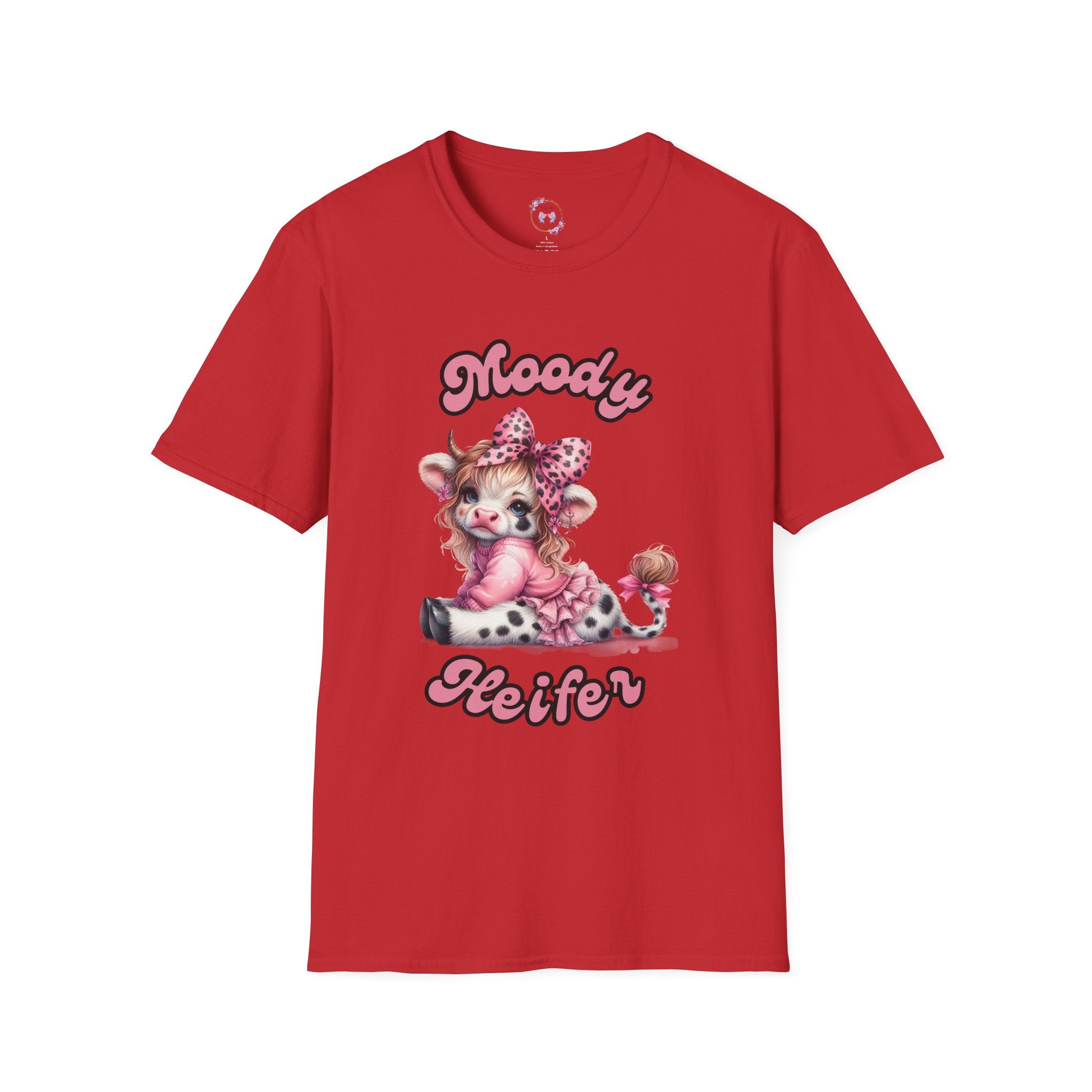 Moody Heifer Unisex Softstyle T-Shirt, Cute Cow Tee, Fun Graphic Shirt, Animal Lover Gift, Casual Wear, Birthday Present