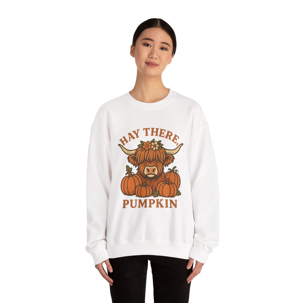 Cozy Fall Sweatshirt: Hay There Pumpkin Design | Autumn Apparel, Gift for Pumpkin Lovers, Halloween Sweater, Harvest Outfit
