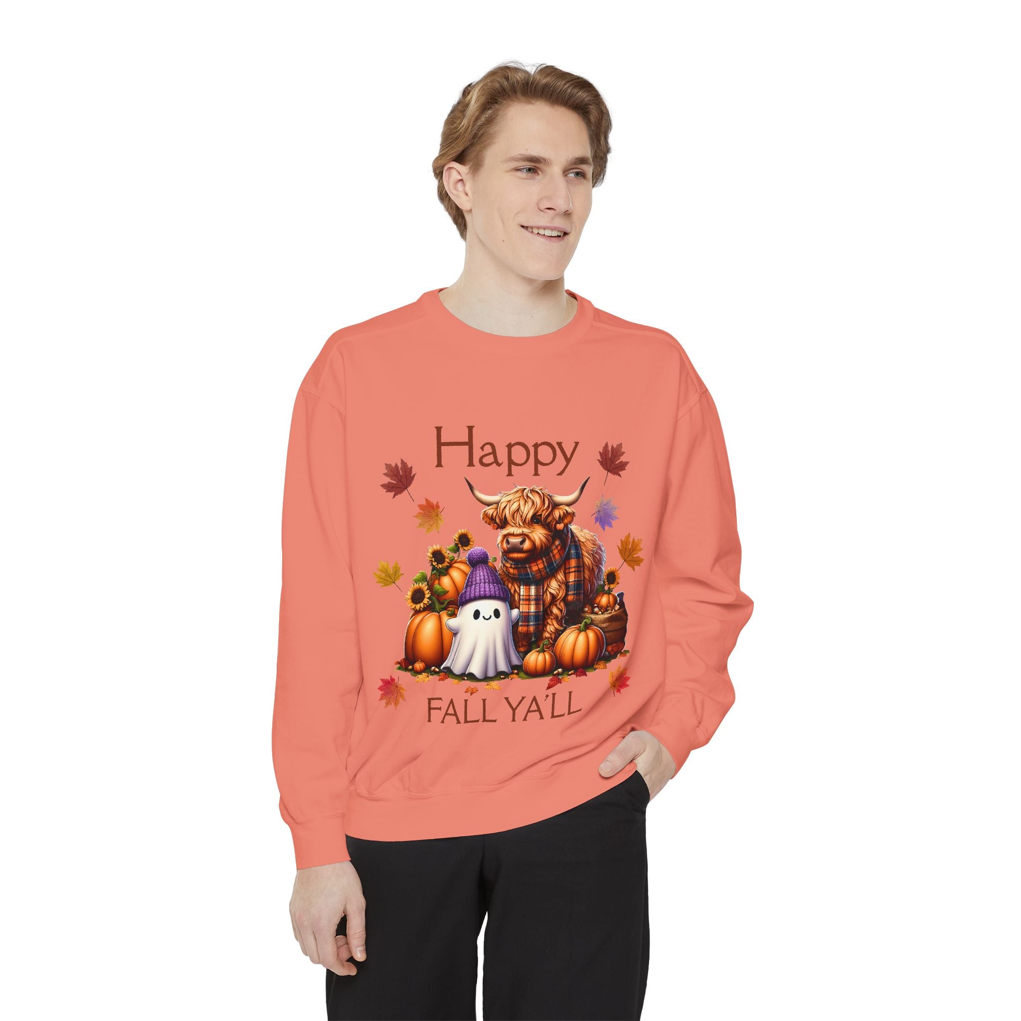 Happy Fall Y'all Highland Cow Design, Unisex Autumn Apparel, Perfect Gift for Halloween, Thanksgiving, Family Gatherings