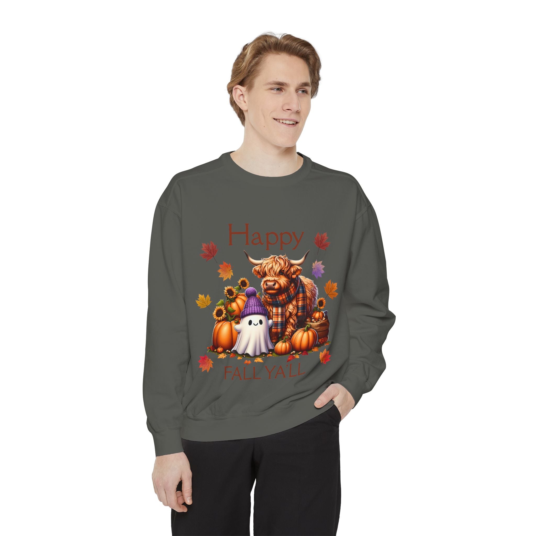 Happy Fall Y'all Highland Cow Design, Unisex Autumn Apparel, Perfect Gift for Halloween, Thanksgiving, Family Gatherings