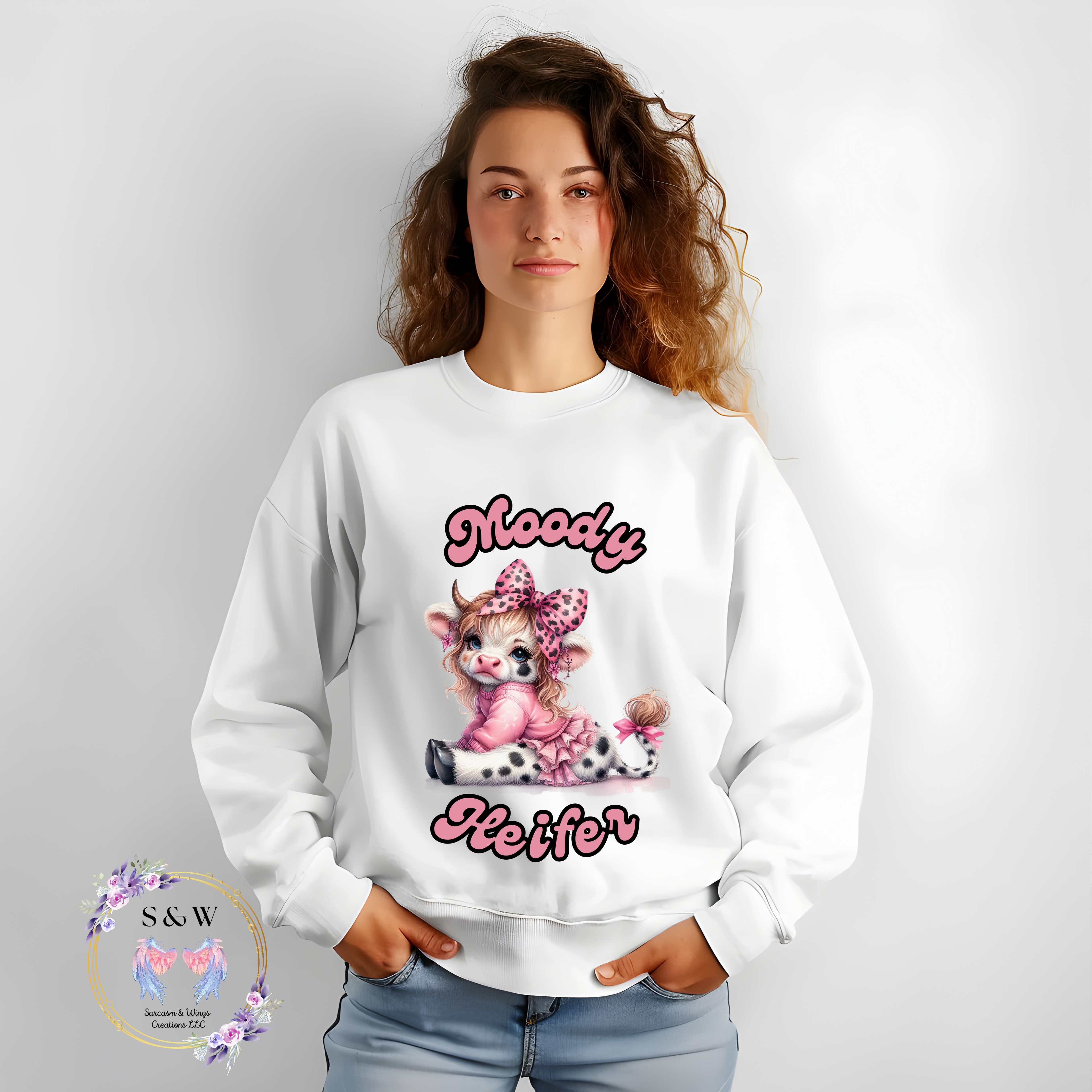 Moody Heifer Sweatshirt, Cow Lover Gift, Highland Cow Crewneck, Animal Print Jumper, Farm Life Apparel, Moody Cow Shirt