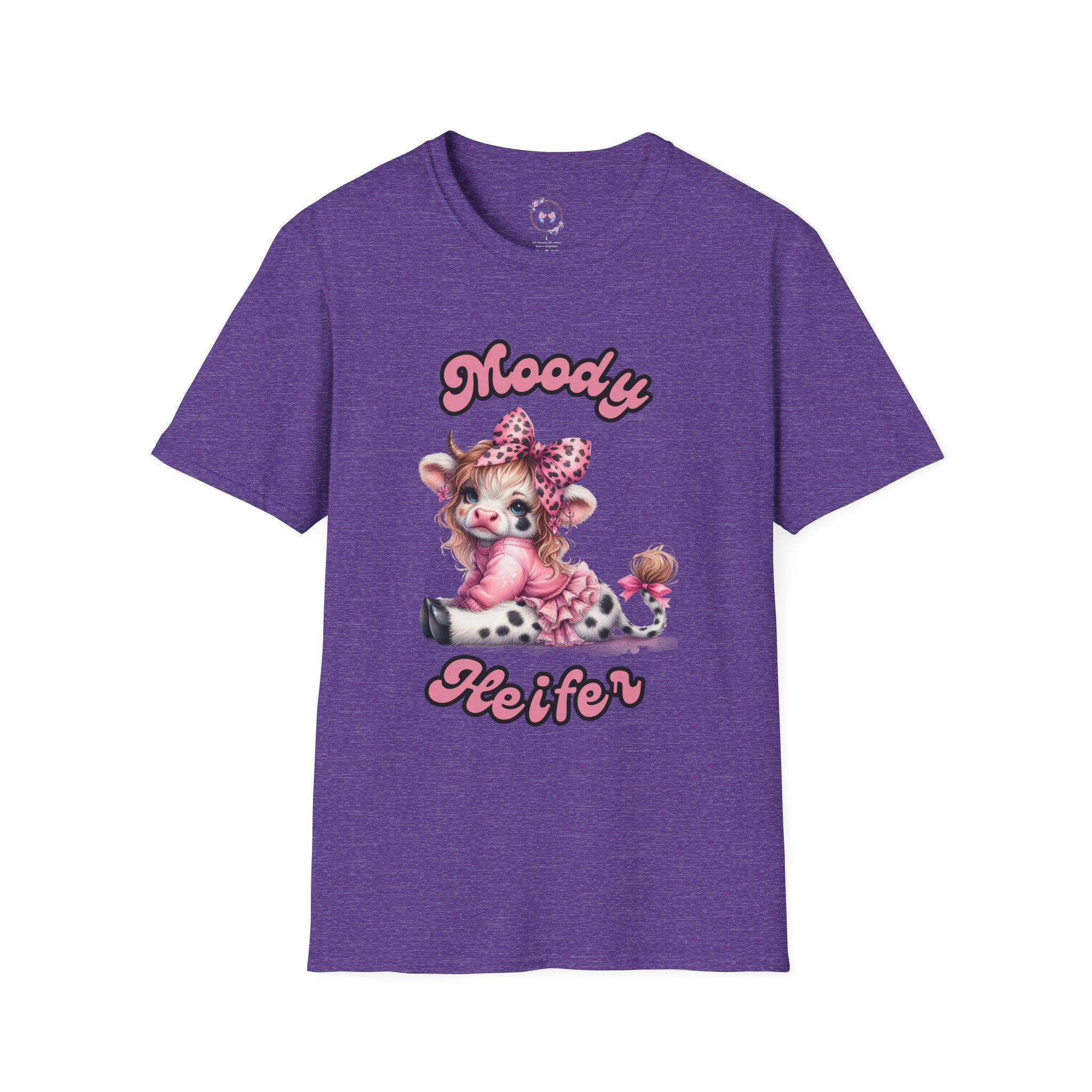 Moody Heifer Unisex Softstyle T-Shirt, Cute Cow Tee, Fun Graphic Shirt, Animal Lover Gift, Casual Wear, Birthday Present