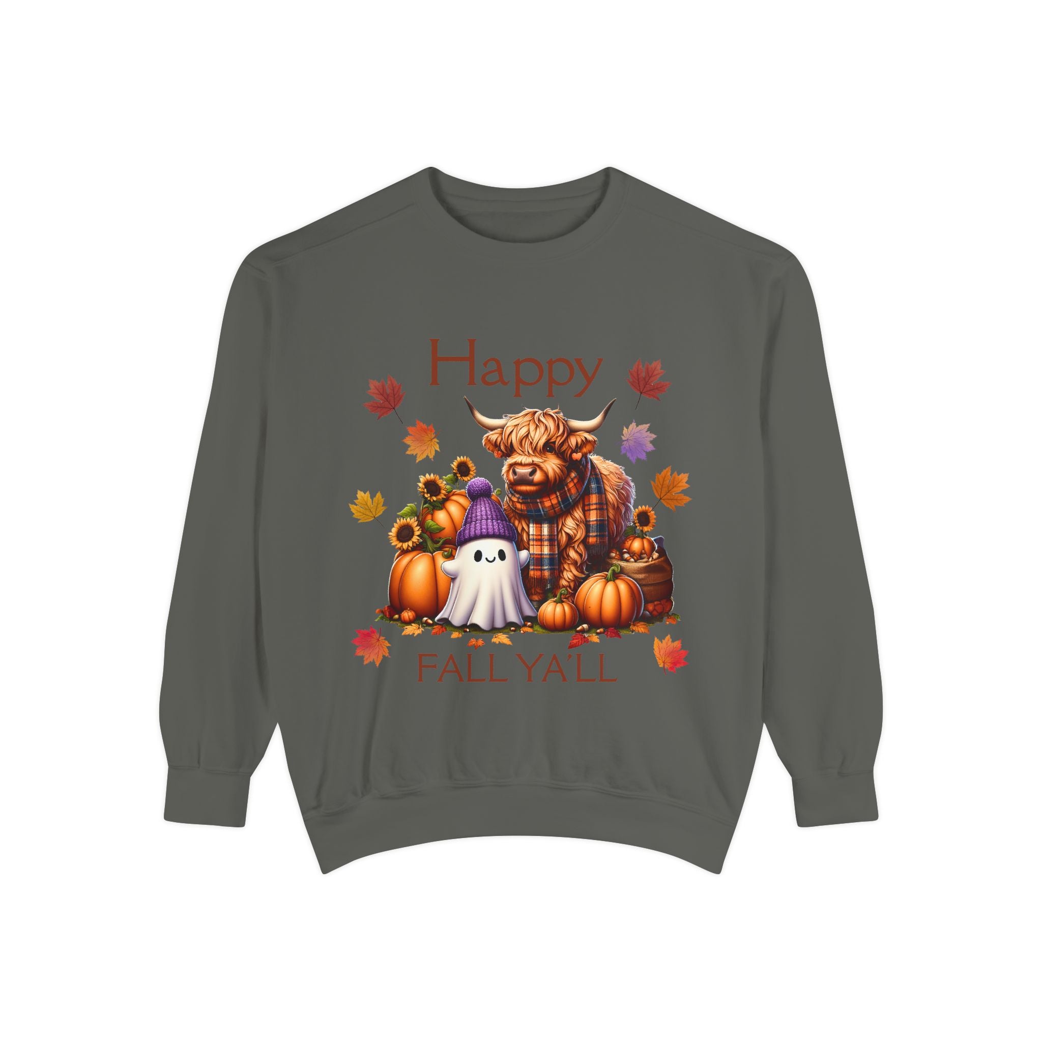 Happy Fall Y'all Highland Cow Design, Unisex Autumn Apparel, Perfect Gift for Halloween, Thanksgiving, Family Gatherings