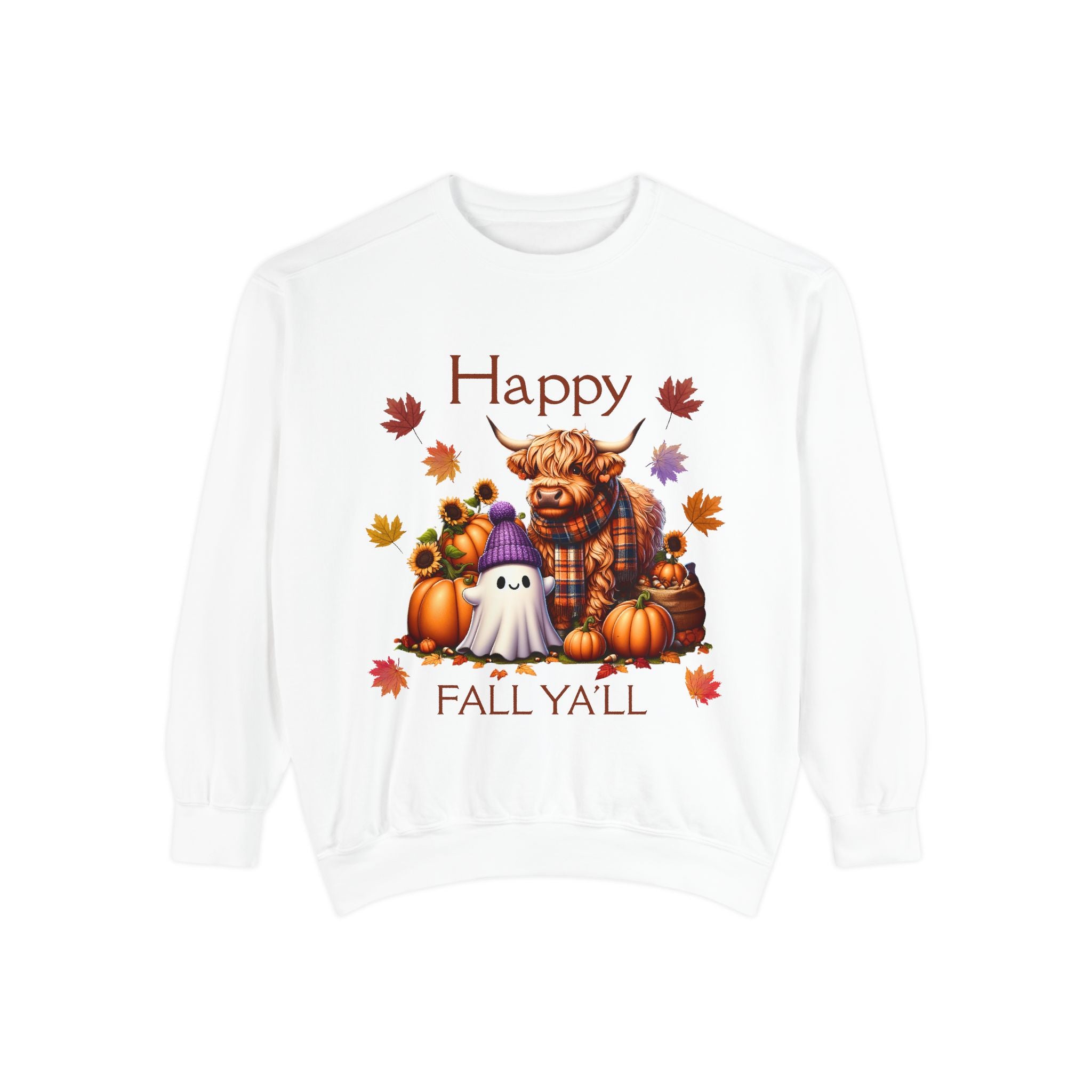 Happy Fall Y'all Highland Cow Design, Unisex Autumn Apparel, Perfect Gift for Halloween, Thanksgiving, Family Gatherings