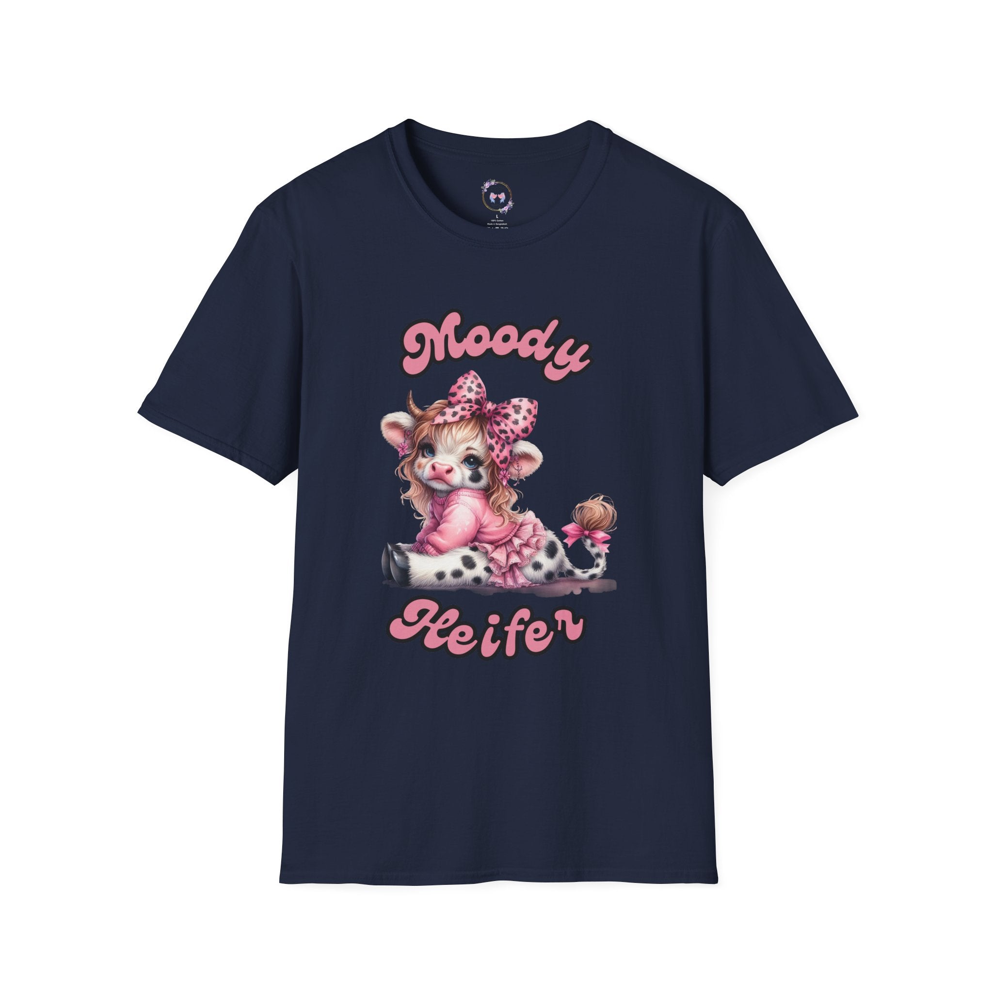 Moody Heifer Unisex Softstyle T-Shirt, Cute Cow Tee, Fun Graphic Shirt, Animal Lover Gift, Casual Wear, Birthday Present