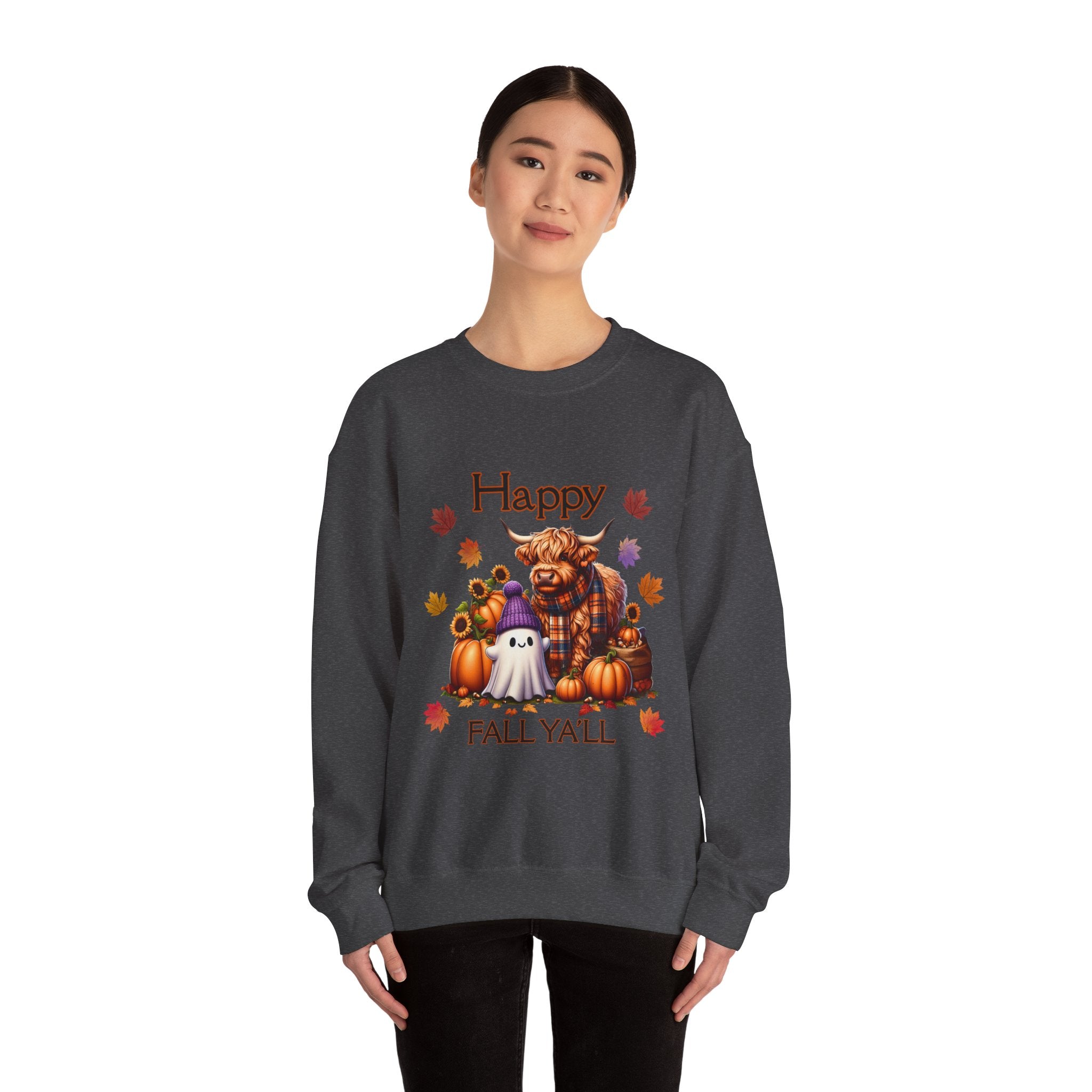 Halloween Pumpkin Sweatshirt, Cozy Crewneck for Fall, Autumn Vibes, Ghost and Highland Cow Design, Unisex Apparel, Perfect for [...]