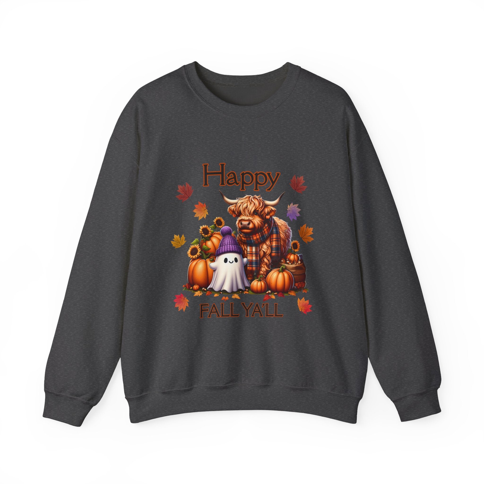 Halloween Pumpkin Sweatshirt, Cozy Crewneck for Fall, Autumn Vibes, Ghost and Highland Cow Design, Unisex Apparel, Perfect for [...]