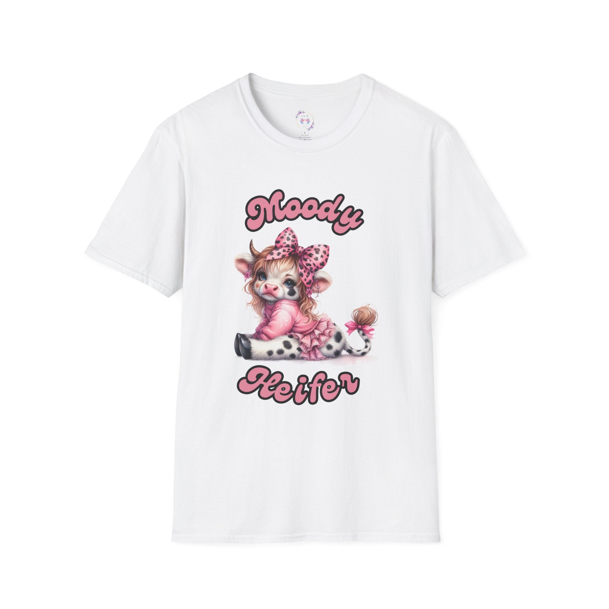 Moody Heifer Unisex Softstyle T-Shirt, Cute Cow Tee, Fun Graphic Shirt, Animal Lover Gift, Casual Wear, Birthday Present