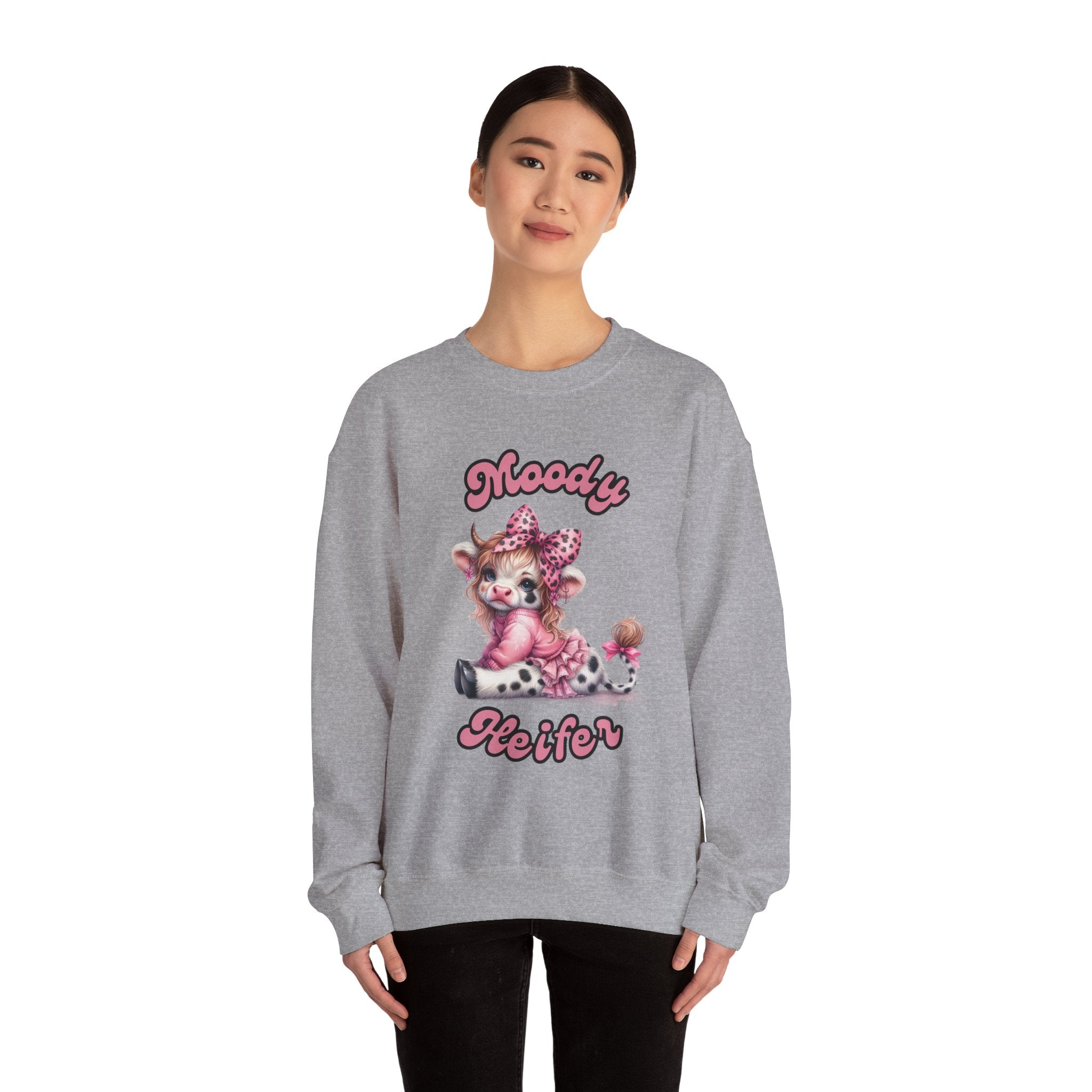 Moody Heifer Sweatshirt, Cow Lover Gift, Highland Cow Crewneck, Animal Print Jumper, Farm Life Apparel, Moody Cow Shirt