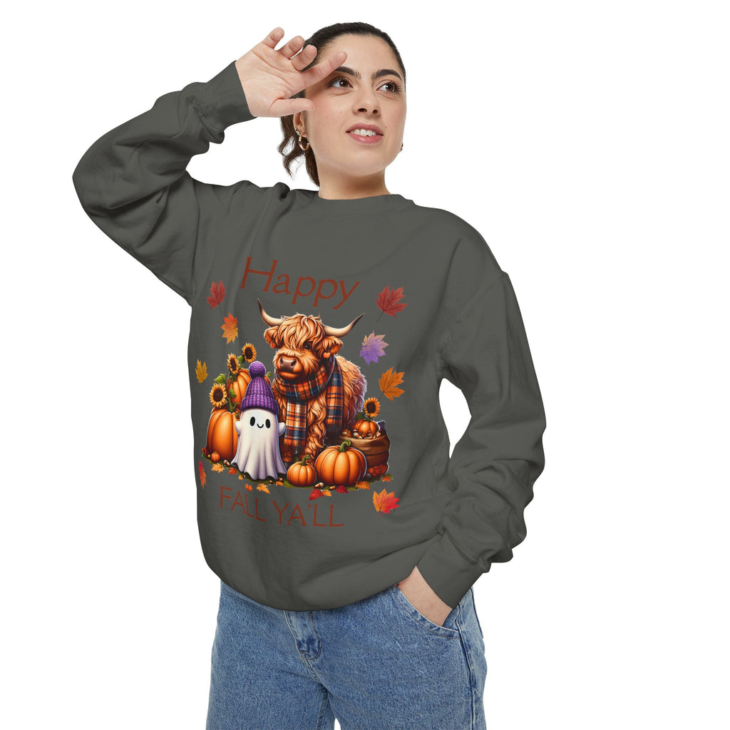 Happy Fall Y'all Highland Cow Design, Unisex Autumn Apparel, Perfect Gift for Halloween, Thanksgiving, Family Gatherings