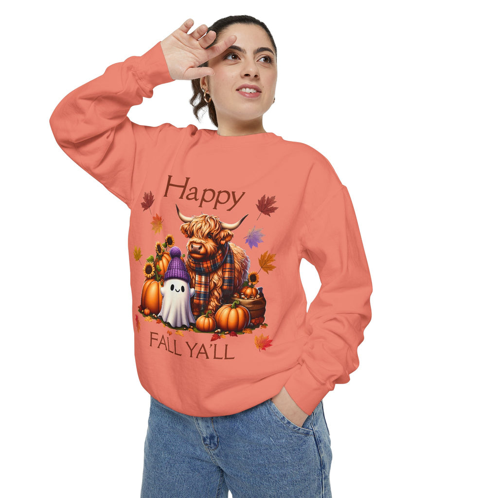 Happy Fall Y'all Highland Cow Design, Unisex Autumn Apparel, Perfect Gift for Halloween, Thanksgiving, Family Gatherings