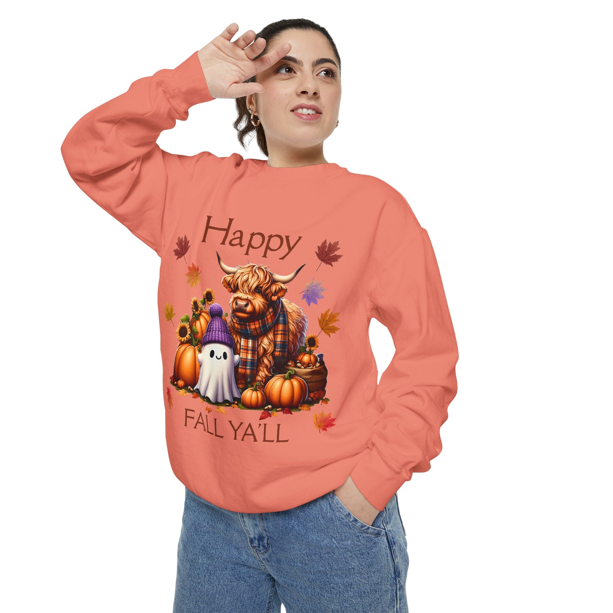 Happy Fall Y'all Highland Cow Design, Unisex Autumn Apparel, Perfect Gift for Halloween, Thanksgiving, Family Gatherings